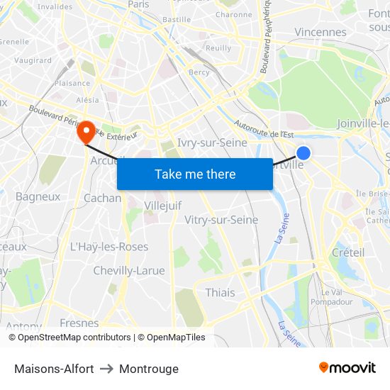 Maisons-Alfort to Montrouge map