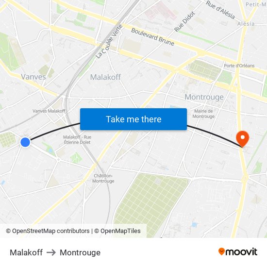 Malakoff to Montrouge map