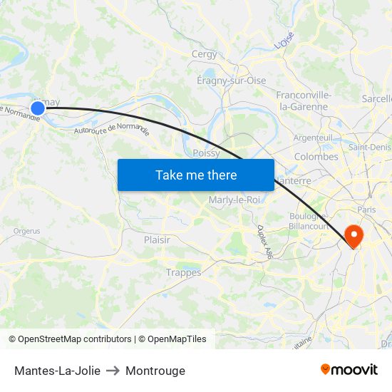 Mantes-La-Jolie to Montrouge map