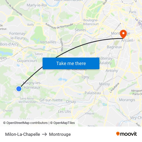 Milon-La-Chapelle to Montrouge map