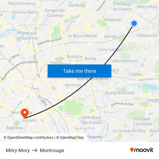 Mitry-Mory to Montrouge map