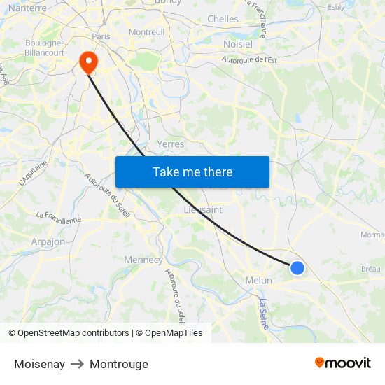 Moisenay to Montrouge map