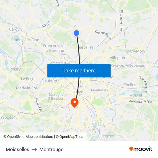 Moisselles to Montrouge map