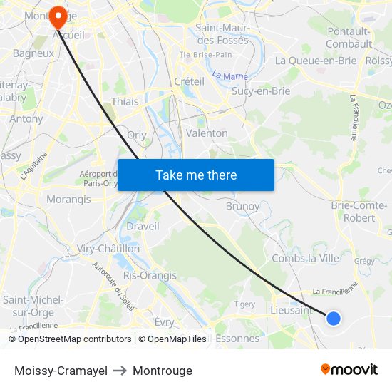 Moissy-Cramayel to Montrouge map