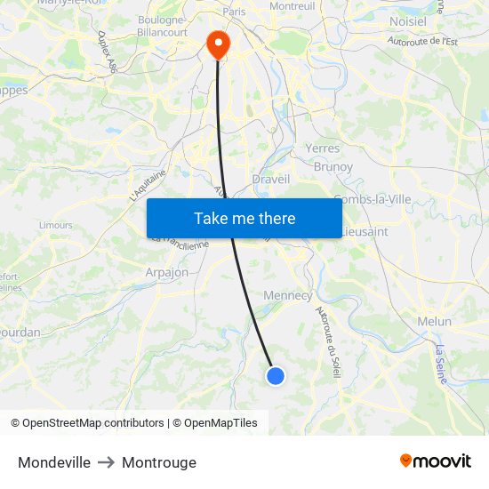 Mondeville to Montrouge map