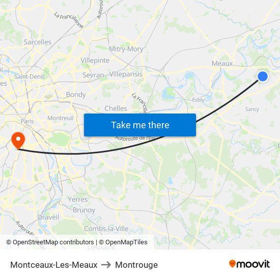 Montceaux-Les-Meaux to Montrouge map