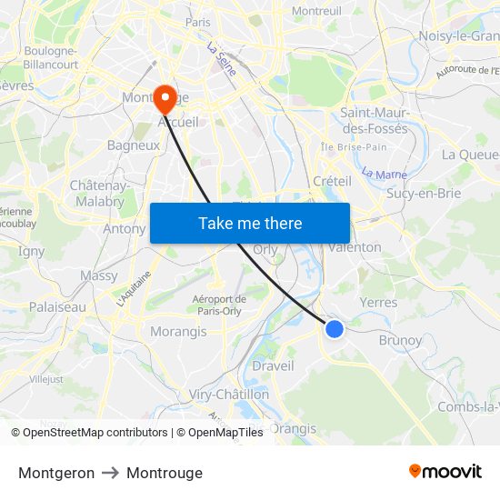 Montgeron to Montrouge map