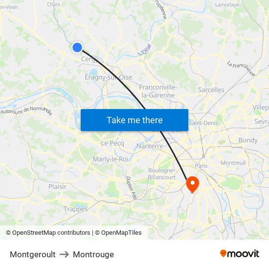 Montgeroult to Montrouge map