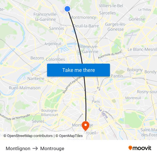 Montlignon to Montrouge map