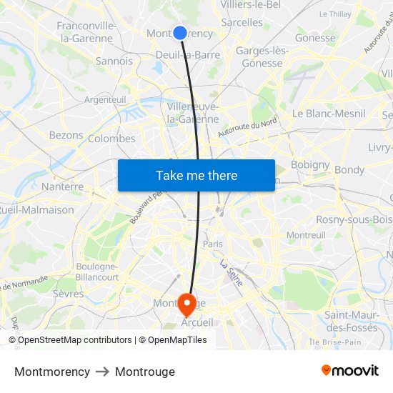 Montmorency to Montrouge map