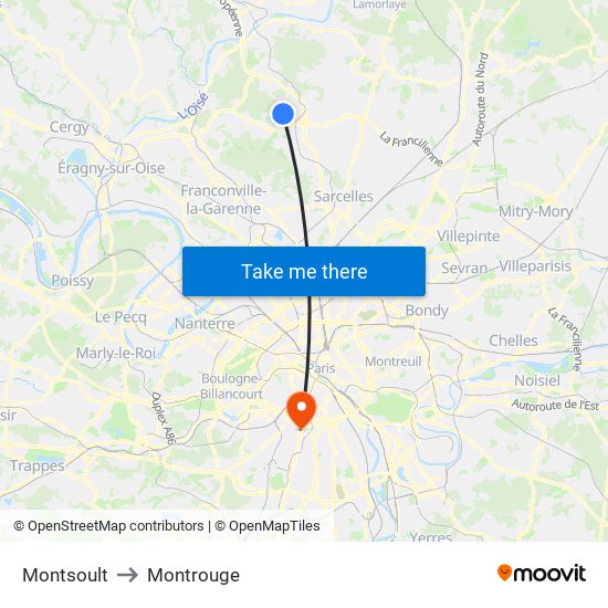 Montsoult to Montrouge map
