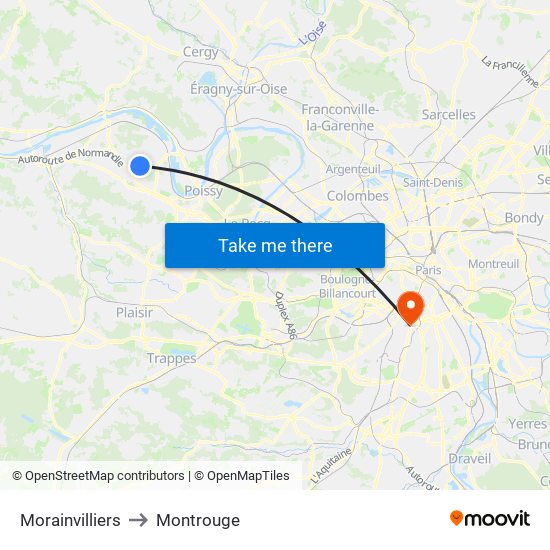 Morainvilliers to Montrouge map