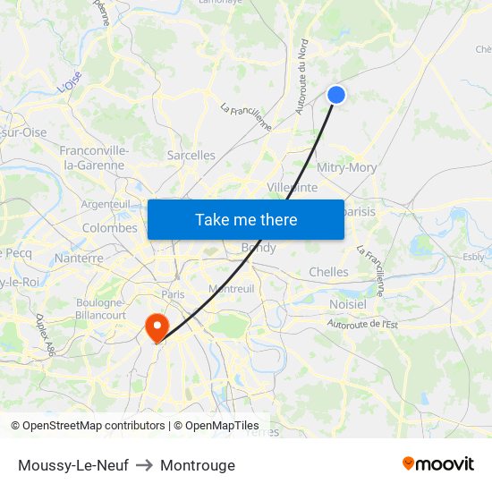 Moussy-Le-Neuf to Montrouge map
