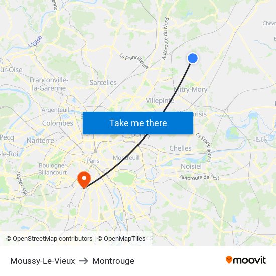 Moussy-Le-Vieux to Montrouge map