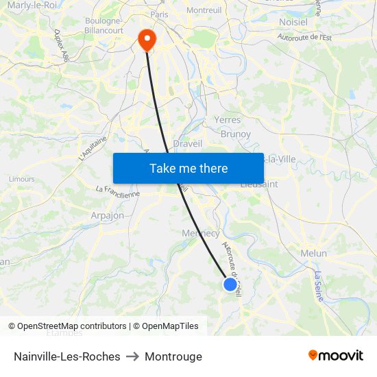 Nainville-Les-Roches to Montrouge map