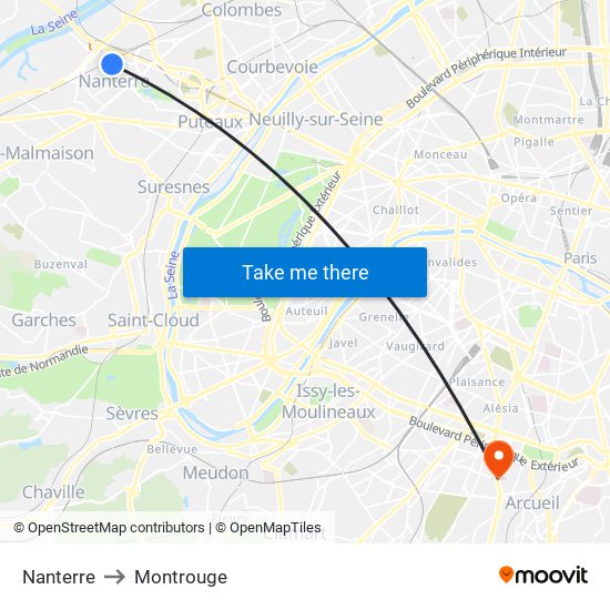 Nanterre to Montrouge map