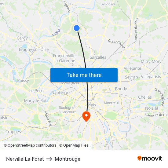 Nerville-La-Foret to Montrouge map