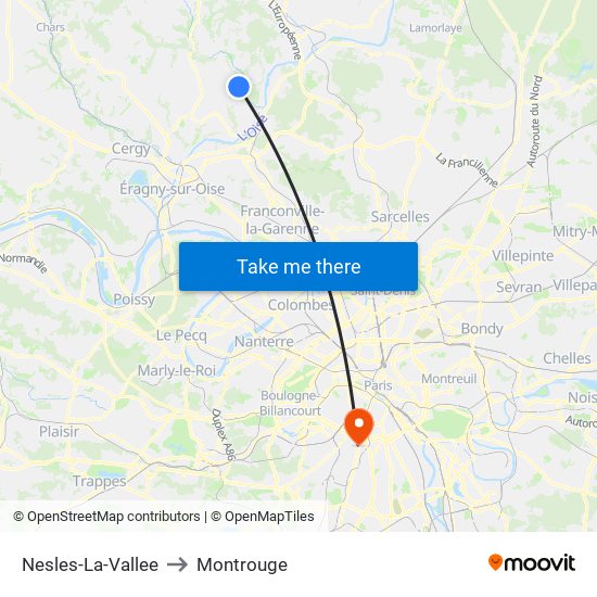 Nesles-La-Vallee to Montrouge map