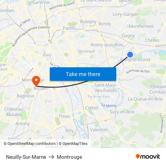 Neuilly-Sur-Marne to Montrouge map