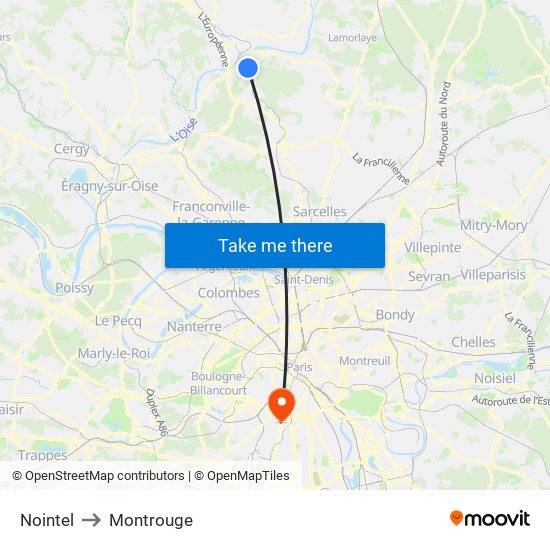 Nointel to Montrouge map