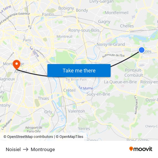 Noisiel to Montrouge map