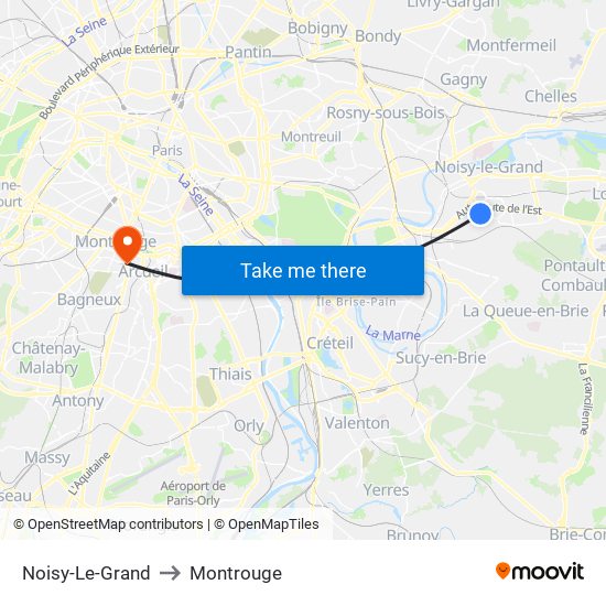 Noisy-Le-Grand to Montrouge map