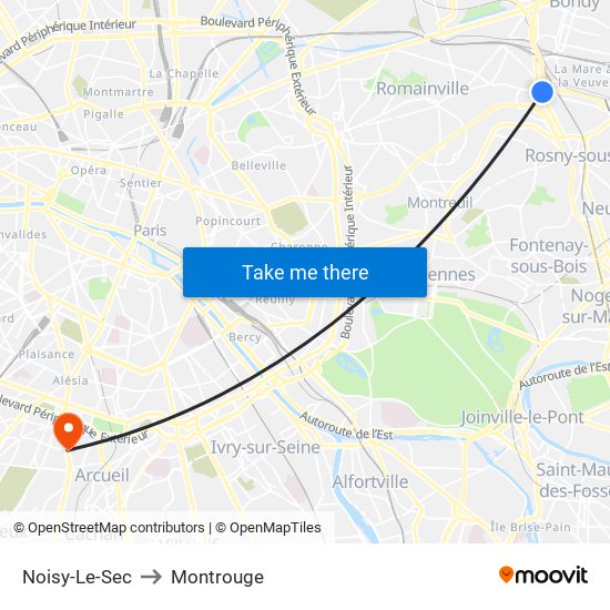 Noisy-Le-Sec to Montrouge map