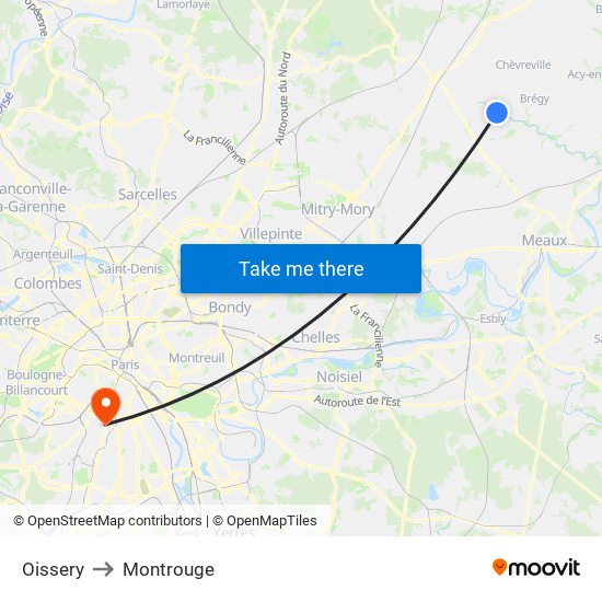 Oissery to Montrouge map