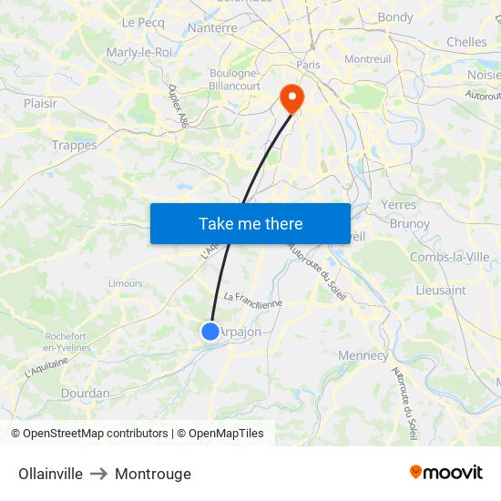 Ollainville to Montrouge map