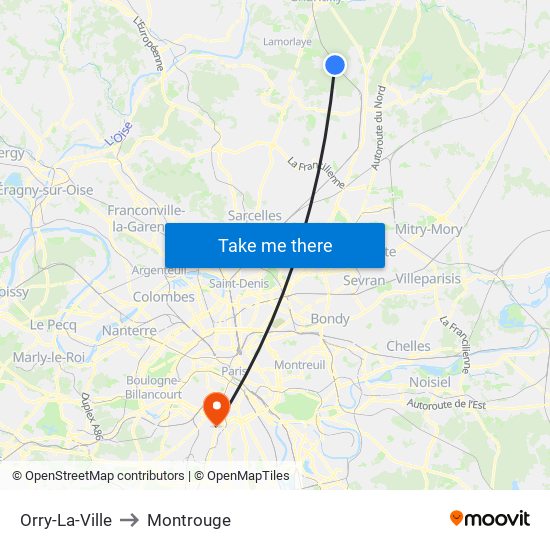 Orry-La-Ville to Montrouge map