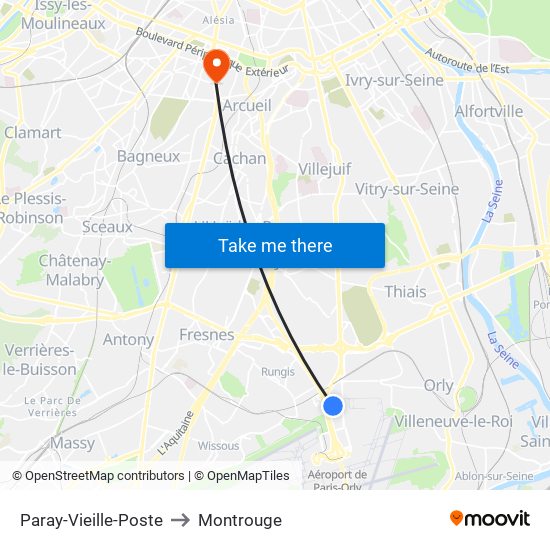 Paray-Vieille-Poste to Montrouge map