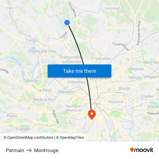 Parmain to Montrouge map