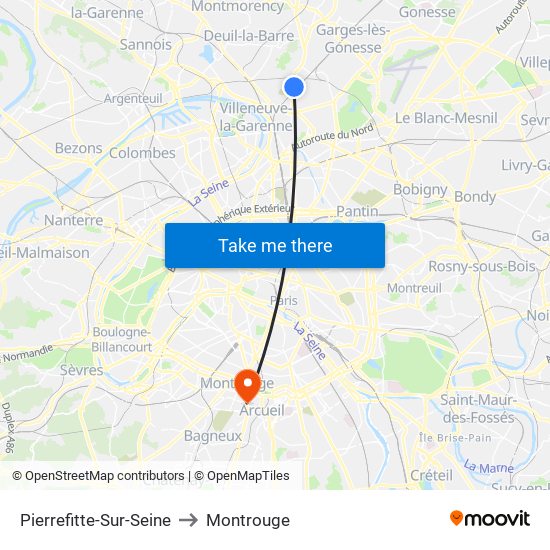 Pierrefitte-Sur-Seine to Montrouge map