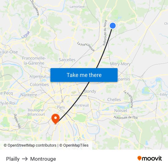 Plailly to Montrouge map