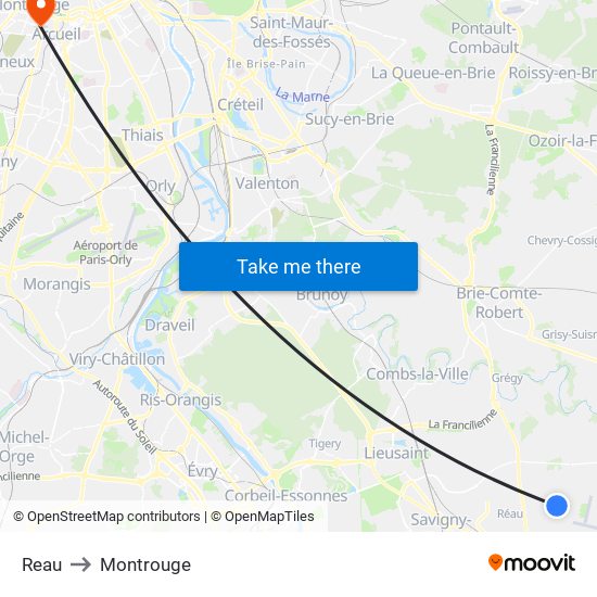 Reau to Montrouge map