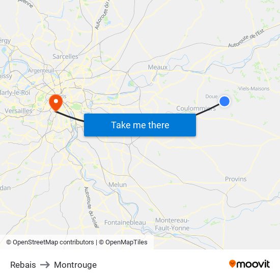 Rebais to Montrouge map