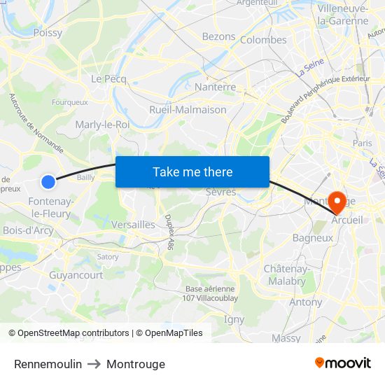 Rennemoulin to Montrouge map