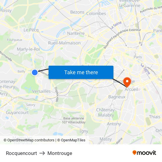 Rocquencourt to Montrouge map