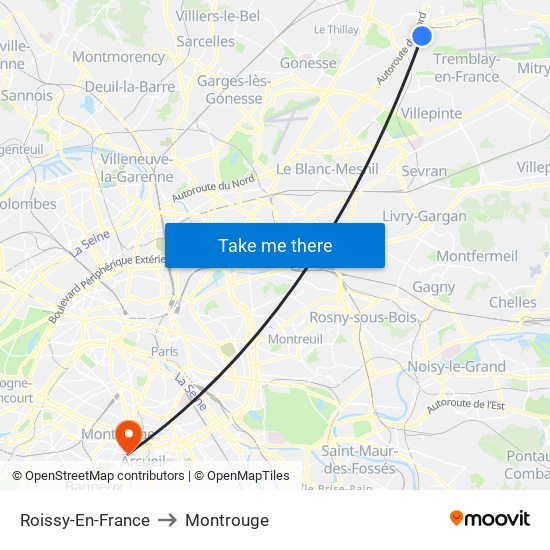 Roissy-En-France to Montrouge map