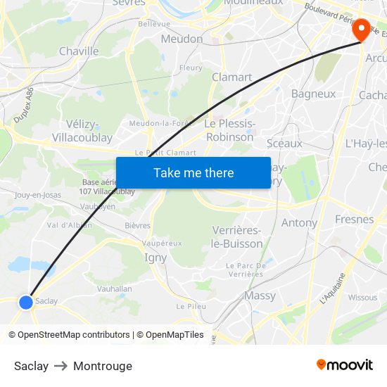 Saclay to Montrouge map