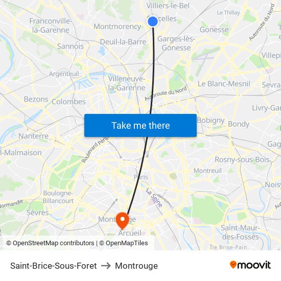 Saint-Brice-Sous-Foret to Montrouge map