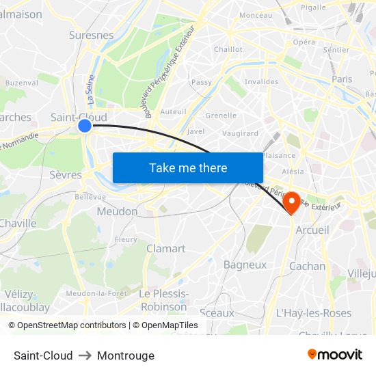 Saint-Cloud to Montrouge map