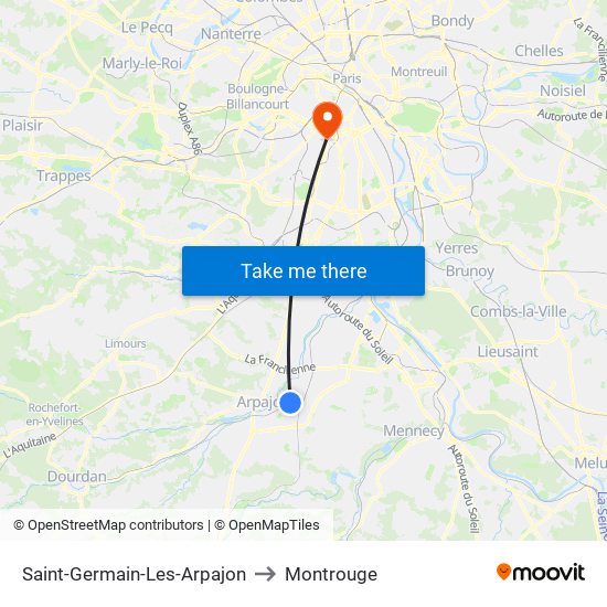 Saint-Germain-Les-Arpajon to Montrouge map