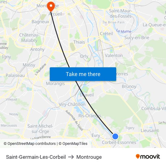 Saint-Germain-Les-Corbeil to Montrouge map