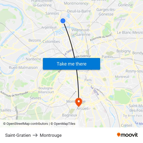 Saint-Gratien to Montrouge map
