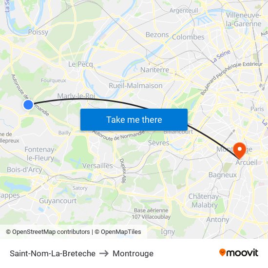 Saint-Nom-La-Breteche to Montrouge map