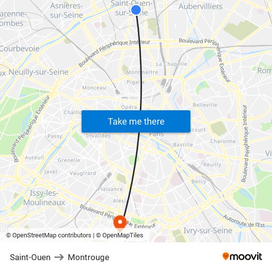 Saint-Ouen to Montrouge map