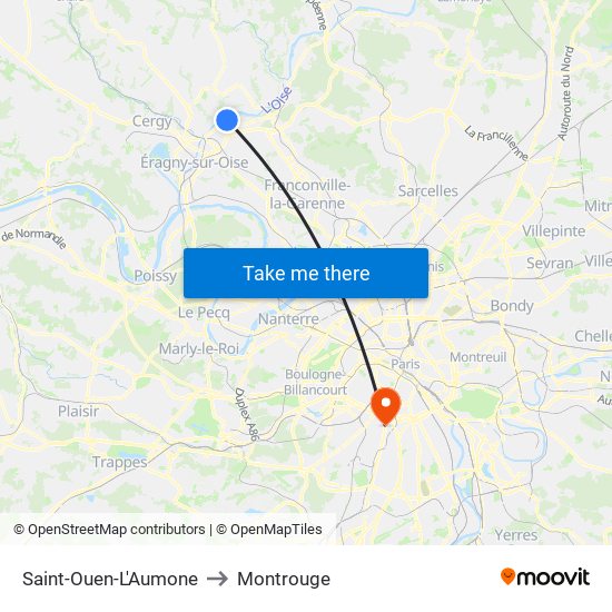 Saint-Ouen-L'Aumone to Montrouge map