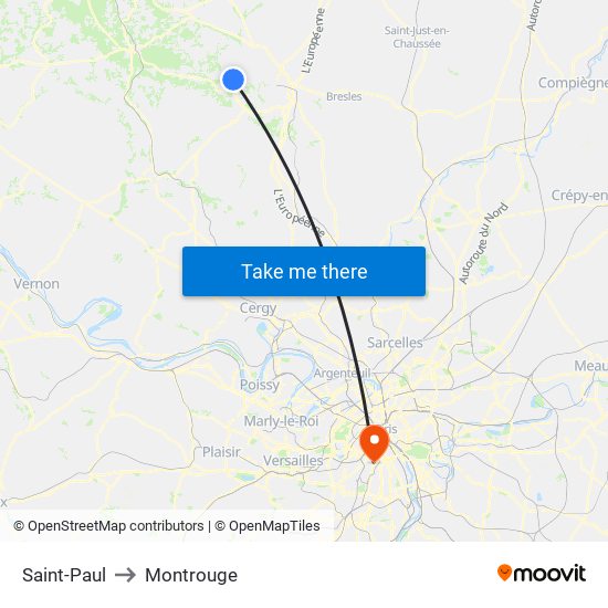 Saint-Paul to Montrouge map