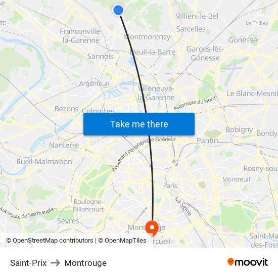 Saint-Prix to Montrouge map